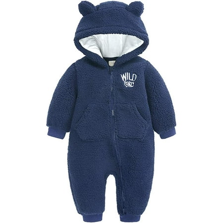 

YOUI-GIFTS Newborn Baby Fleece Bodysuit Infant Boys Girls Winter Warm Fleece Ears Hooded Side Zip-up Jumpsuit