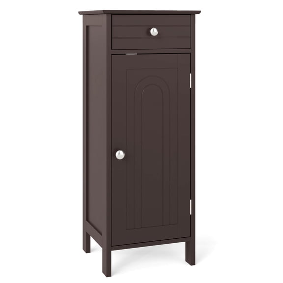 Costway Bathroom Storage Floor Cabinet Organizer Free-Standing w/ Drawer Brown