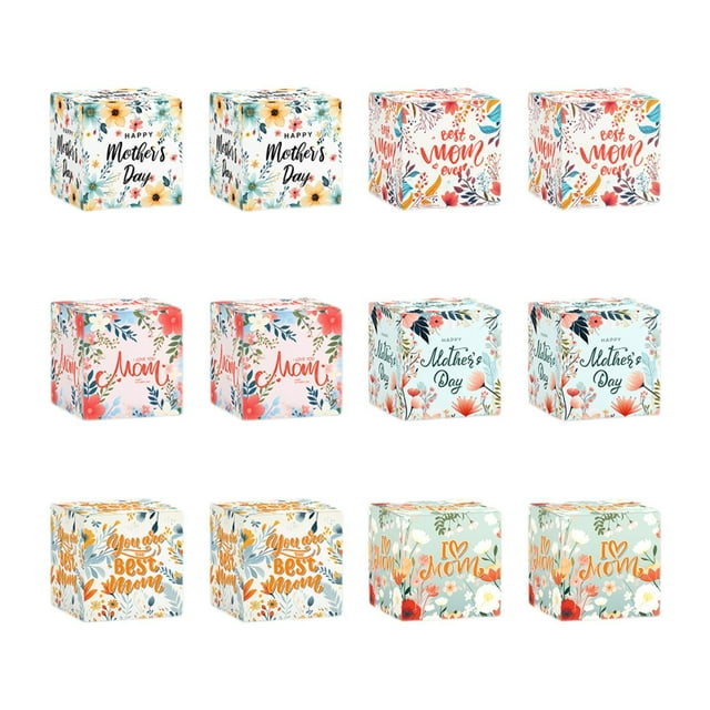12 piezas de cajas de regalo pequeñas cajas de dulces suministros de Pascua suministros de fiesta regalos envolviendo caja de papel de compras dibujos A