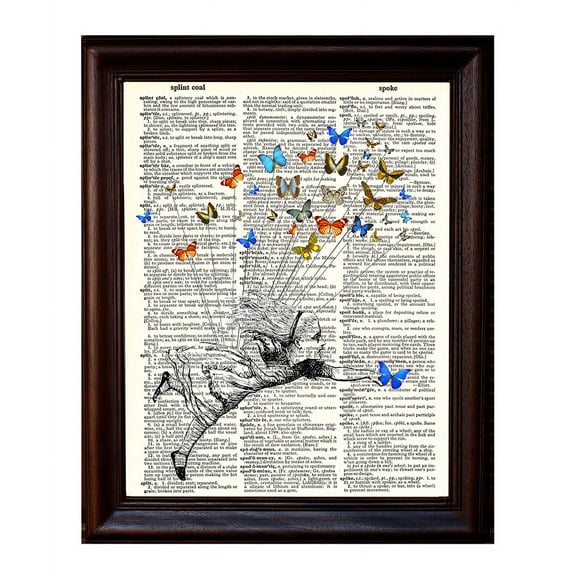 Alice Flying with Butterflies - Dictionary Art Print Printed On Authentic Vintage Dictionary Book Page - 8 x 10.5