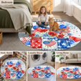 thumbnail image 6 of Independence Day Daisy Washable Round Area Rug 8 ft, Red Blue American Flag Flower Balloon Blue Plaid, Soft Non Slip Rugs Stain Repellent Indoor Felt Carpet for Living Dining Room Bedroom Home Office, 6 of 9