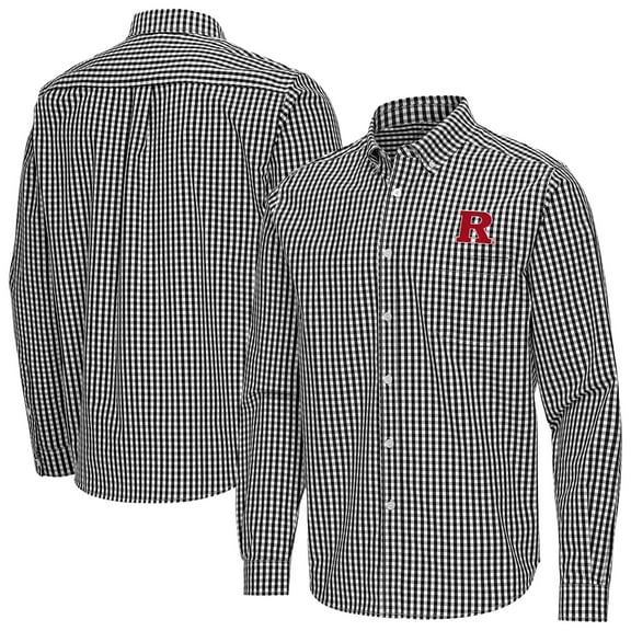 Men's Antigua Black Rutgers Scarlet Knights Ellis Woven Tri-Blend Long Sleeve Button-Down Shirt
