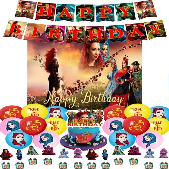 Descendants Happy Birthday Decorations Set, Birthday Banner Background Table Centerpiece Party Decorations for Kids