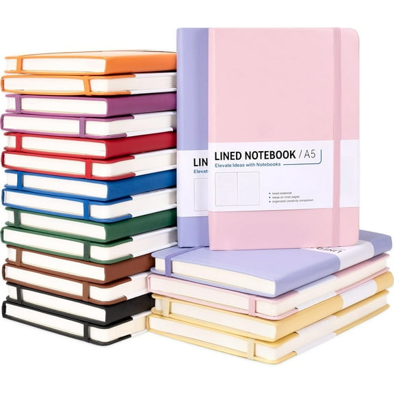 20 Pack Hardcover Journals Bulk, A5 Lined Notebooks for Work, 200 Pages/100 Sheets, 5.8 x 8.4 inch, 10 Colors College Ruled Notebook for Women Men