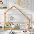 thumbnail image 2 of Gewnee Wood House Bed,Twin Size Montessori Wood Bed Frame with Roof for Kids Toddlers,Natural, 2 of 8