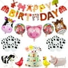 Farm Animals Birthday Party Decorations, Farm Animals Barn Banner Cupcake Toppers Barn Animals Foil Balloons, for Farmhouse Animals Birthday Party Supplies Boys Girls