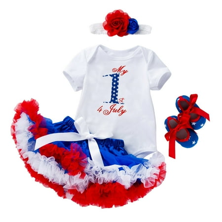 

Knosfe Toddler Short Sleeve Summer 2 Piece Skirt Baby Girls 1M-2Y 4th of July Bodysuit