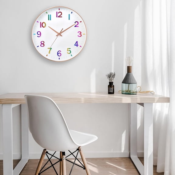 QIHE-Kid Wall Clocks Battery Operated,12 inch Silent Non Ticking Modern Wall Clock for Nursery Kids Room Living Room Bedroom Kitchen Office Classroom Decor