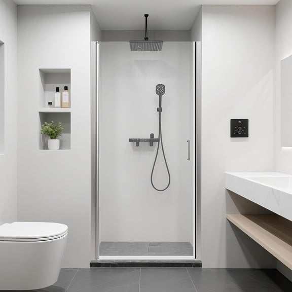 Kaisneo Chrome 36 in x 72 in, 1/4(6mm) Thick Clear SGCC Tempered Glass Semi-Frameless Pivot Shower Door