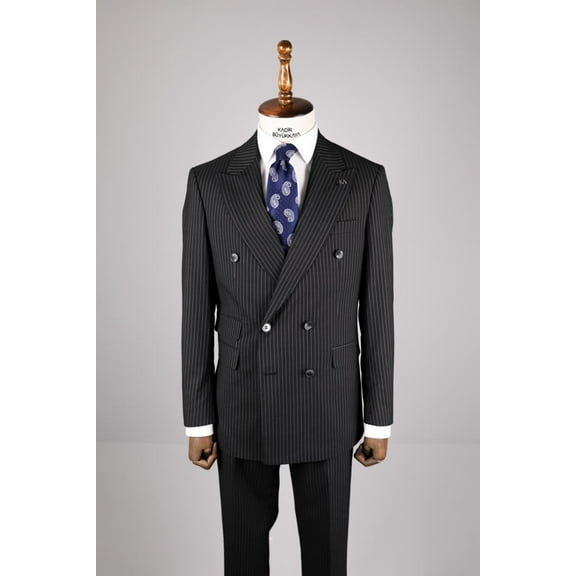 Men's Suit, Double Breasted Swallow Collar Fine Woven Black Suit