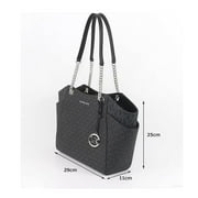 Michael Kors Womens PVC and Leather Jet Set Travel Large Chain Shoulder Tote Bag, Black