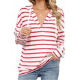 thumbnail image 2 of SHIBEVER Hoodies for Women Long Sleeve Tops Color Block Striped Shirts V Neck Hooded Sweatshirts Pullover Tops Fall Clothing Casual Loose Lightweight Tunic Tops, 2 of 7