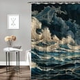 thumbnail image 2 of Patifu Wave Boat Ocean Bathroom Décor Set with Hooks, Graphic Print Polyester Stylish Shower Curtain Set, 100% Polyester Fabric, Waterproof, Easy Installation 69"x72, 2 of 7