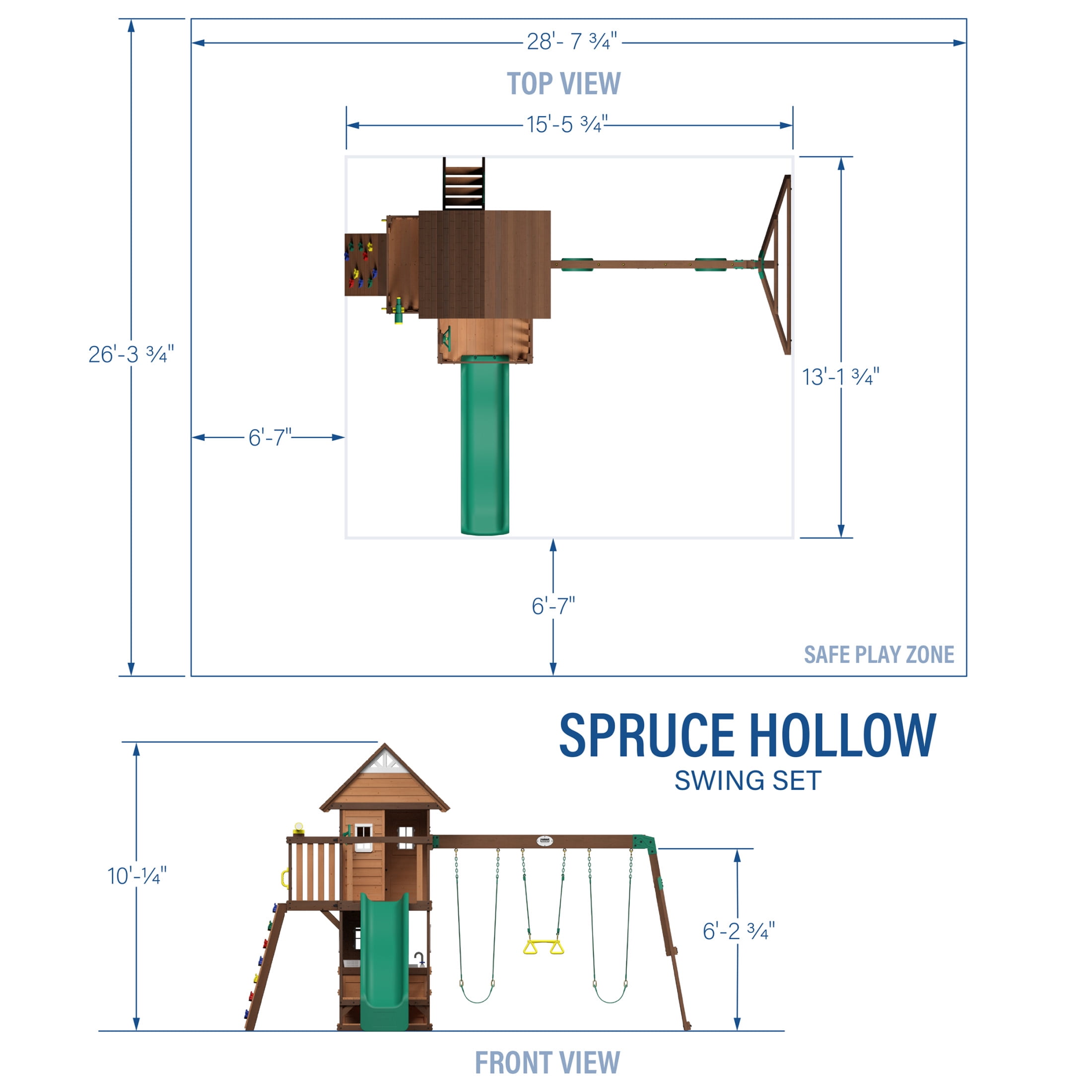 Backyard Discovery Spruce Hollow Spruce Wood Swing Set, Wave Slide, Clubhouse, Rock Wall