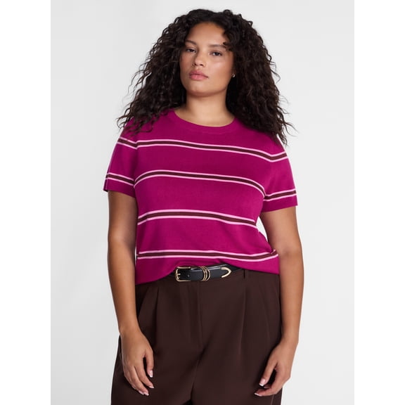 Terra & Sky Women's Plus Sweater Top with Short Sleeves, Lightweight, Sizes 0X-5X