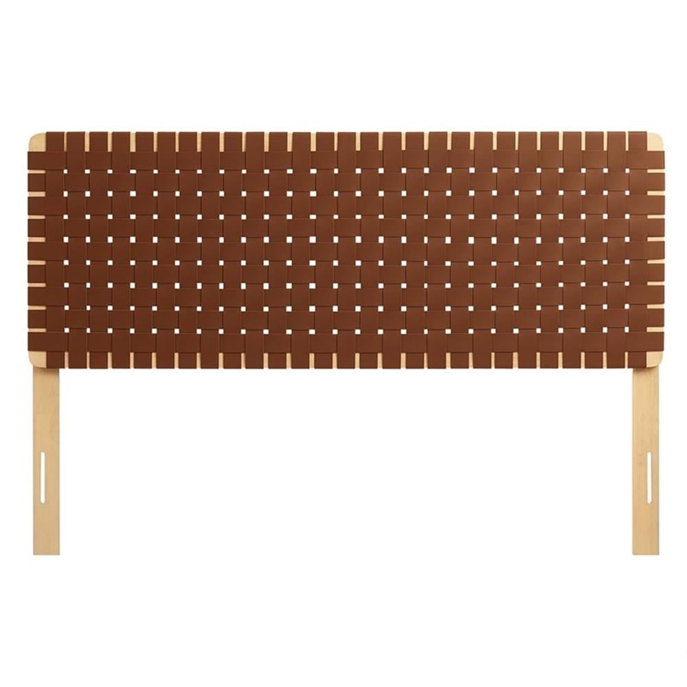 Maklaine Weave Vegan Leather Queen Headboard in Natural Brown