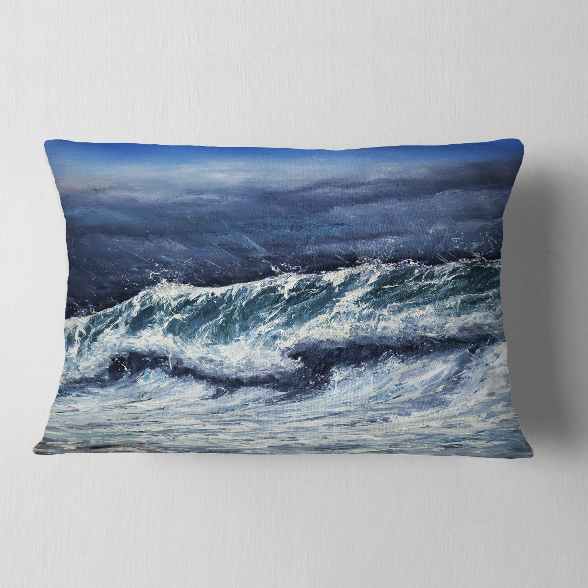 Designart Storm in Ocean - Seascape Photography Throw Pillow - 12x20