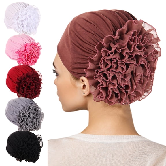 Black African Turban for Women Polyester Soft Pre Tied Knot Chemo Turban Head Wraps for Women Sleep Hats One Size