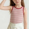 thumbnail image 4 of Girls Cropped Tanks - Crew Neck Crop Tank Tops for Girls Casual Striped Print Lightweight Sleeveless Crop Tops Red 11-12 Years, 4 of 5