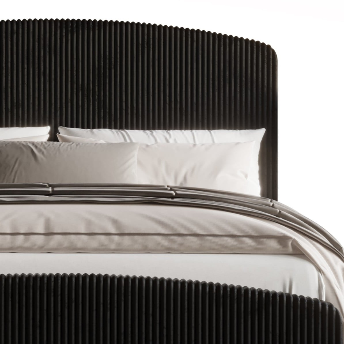 Home Design Everett Full Upholstered Panel Bed Frame with Curve-Shaped Design Headboard For Adult, Black, Easy Assembly