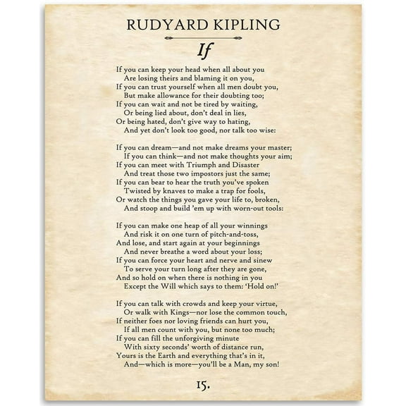 If by Rudyard Kipling Wall Art - 11x14 Unframed Typography If Poem Book Page Print - Poem Print - Great Gift for Poetry Fans and Inspirational and Motivational Decor for Home and Office