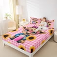 thumbnail image 4 of Manfei Cartoon Highland Cow Twin Sheet Sets 3pcs for Preppy Child,Geometric Plaid Grid Twin Fitted Sheet Microfiber,Farmhouse Sunflower Animal Breathable Flat Sheet,Lightweight Room Decor, 4 of 7