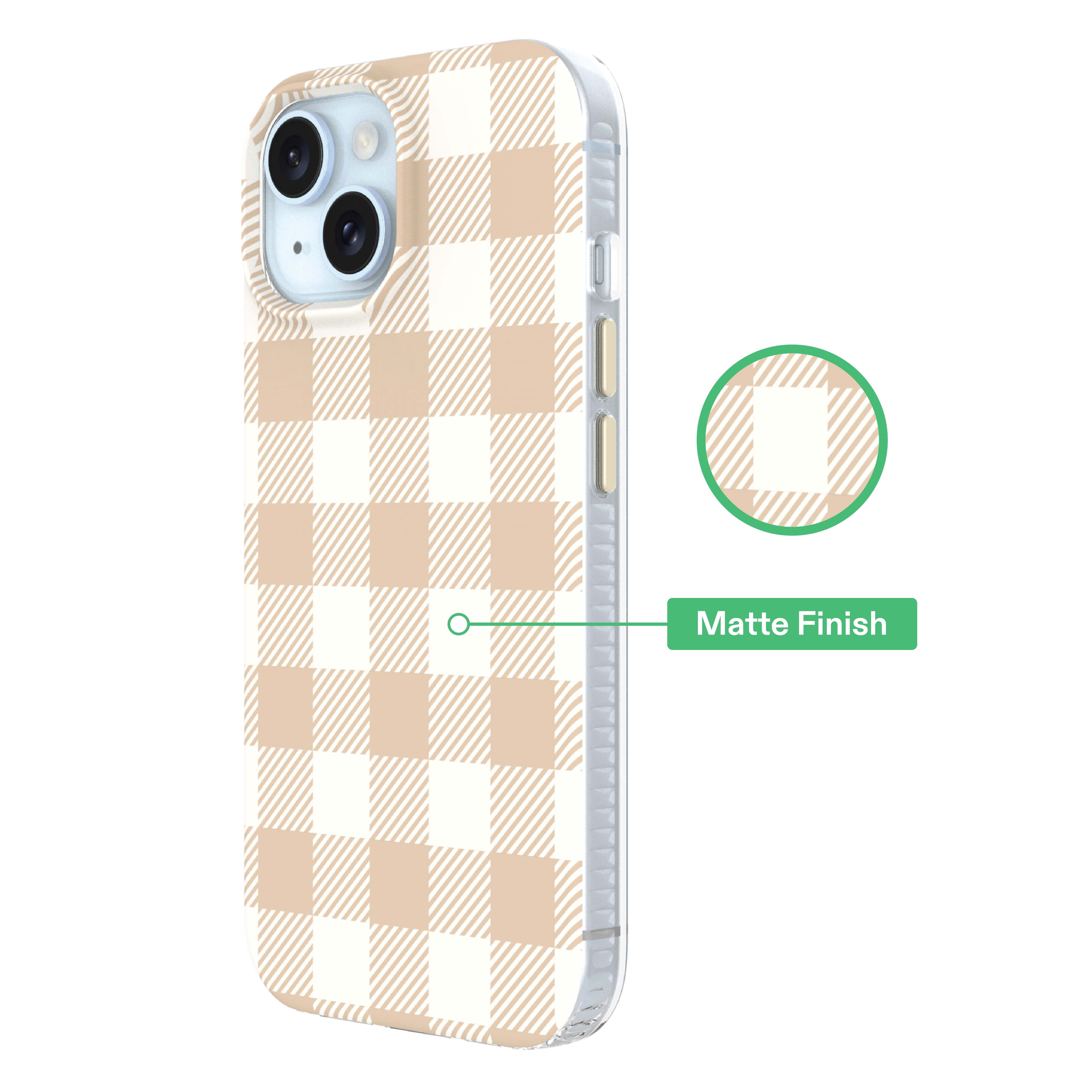 onn Phone Case for iPhone 17e / 16e / 15 / 14 / 13, MagSafe Compatible - Beige Gingham