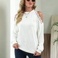thumbnail image 2 of Blusa de mujer con hombros descubiertos y cuello redondo Camisa de manga larga Diseño de encaje Color puro para el hogar Blanco L, 2 of 8