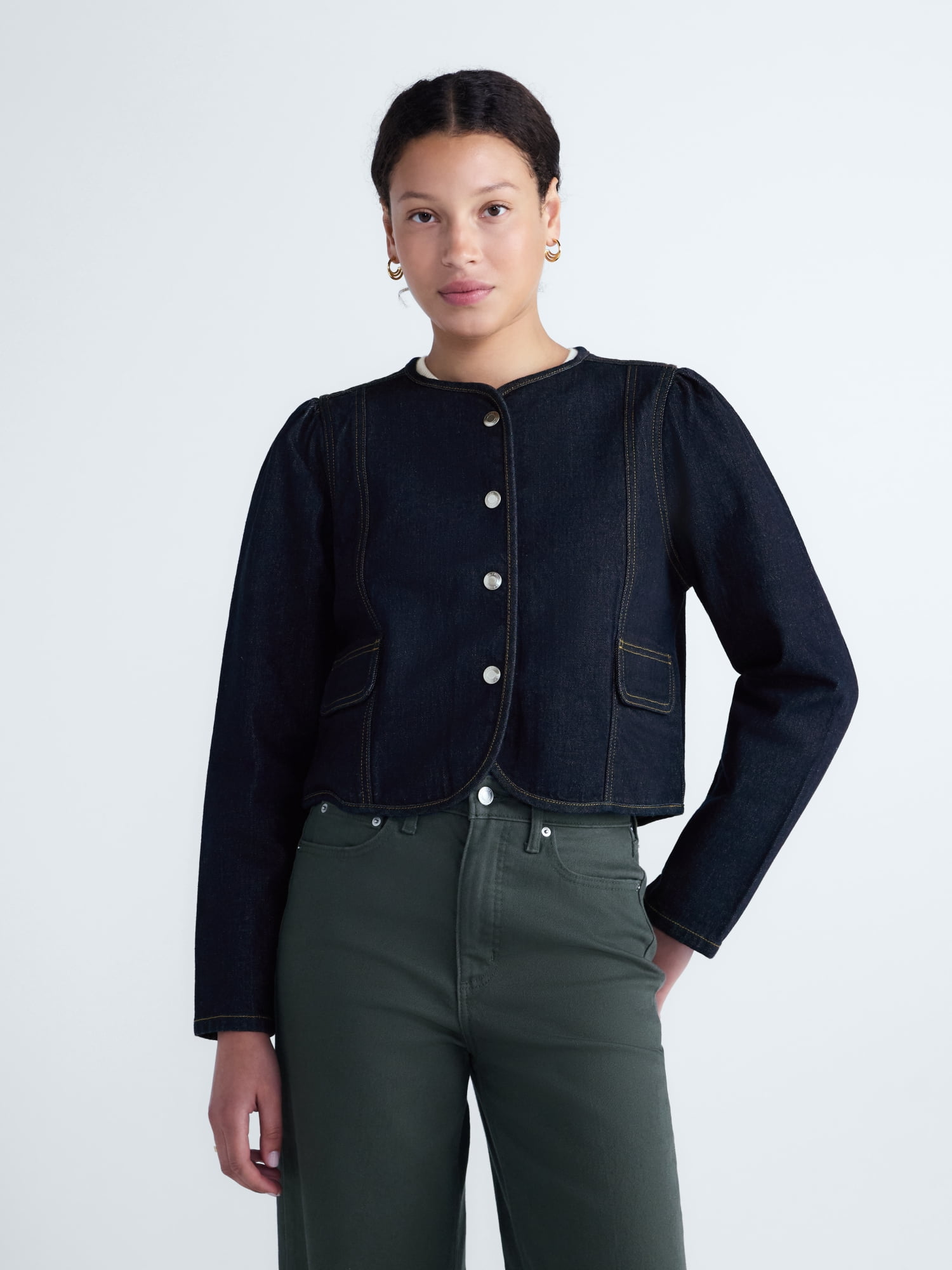 Free Assembly Women's Puff Sleeve Cropped Jacket with Long Sleeves, Sizes XS-XXL