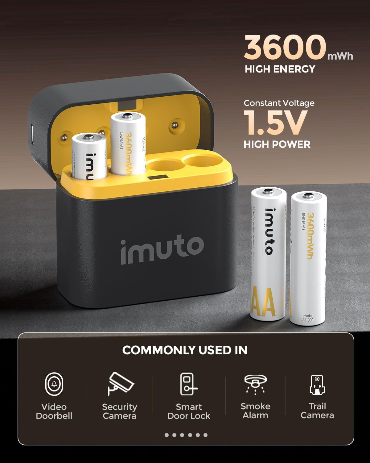 Rechargeable aa Batteries with Charger, 3600mWh Lithium 4 Pack, Slot Storage Box Style Battery 1.5V 2A Output, 1600+ Cycle Life, 3H Fast Charging