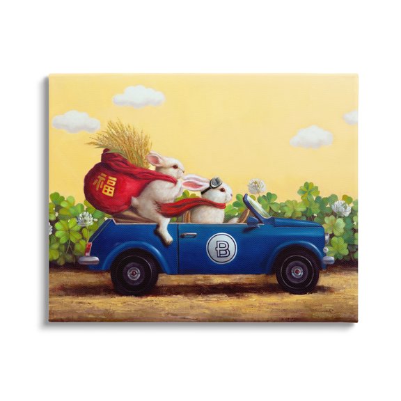 Stupell Industries Rabbits Driving in Garden Animals & Insects Painting Gallery Wrapped Canvas Print Wall Art, 40 x 30