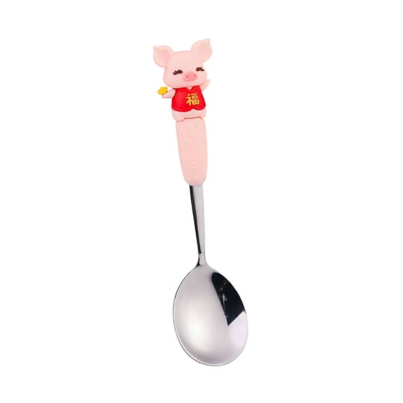 PPgejGEK Stainless Steel Pig Themed Fork and Spoon Set for Kids, Food Grade Silicone Handle with Cute Animal Design, Safe and Durable Utensils for Children's Meals