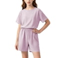 thumbnail image 2 of Eltusu Girls Outfit Sets Two Pieces, Elastic Waist Cotton Short Sleeve Crewneck Summer Clothes Sets Purple Size 11-12 T, 2 of 7