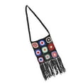 thumbnail image 1 of Bolso de hombro tejido a mano con borlas, estilo étnico, bohemio, informal, hecho a mano Negro, 1 of 4