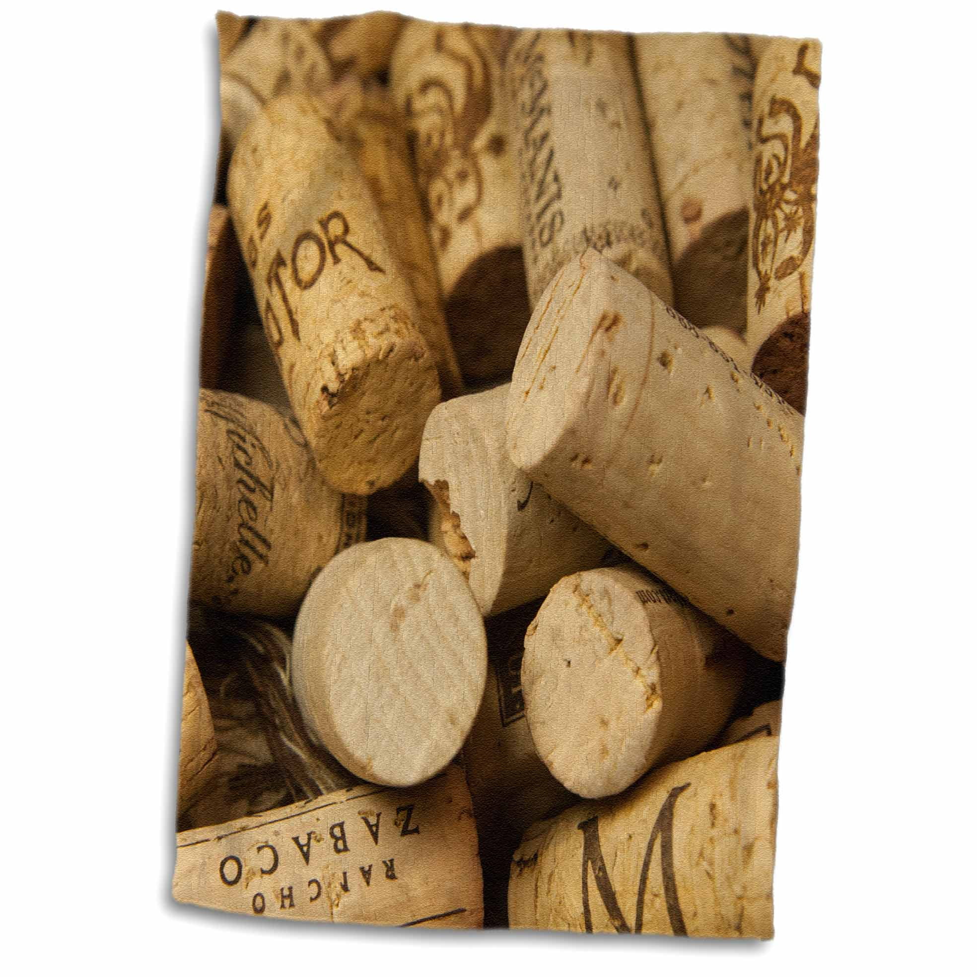 3dRose Closeup of a pile of wine cork collection Towel, 15 by 22