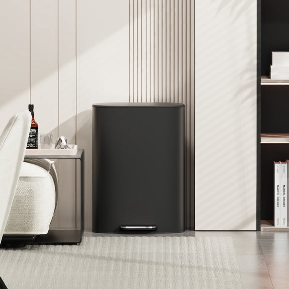 13 Gallon Black Stainless Steel Step Trash Can - Soft Close & Fingerprint Resistant Kitchen Trash Bin with Removable Liner
