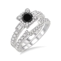 1.50 Carat Flower Design Black and White Diamond Halo Bridal Set in 14k Rose Gold affordable sapphire diamond engagement ring