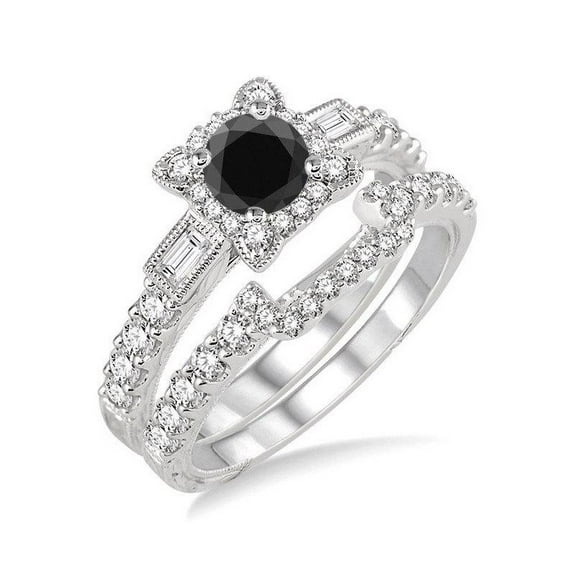 1.50 Carat Flower Design Black and White Diamond Halo Bridal Set in 14k Rose Gold affordable sapphire diamond engagement ring