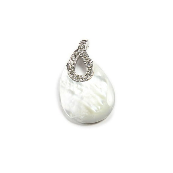 Approx. 25x40mm Mother Of Pearl Shell Teardrop Pendant With Cz Stones ForJewelry Making