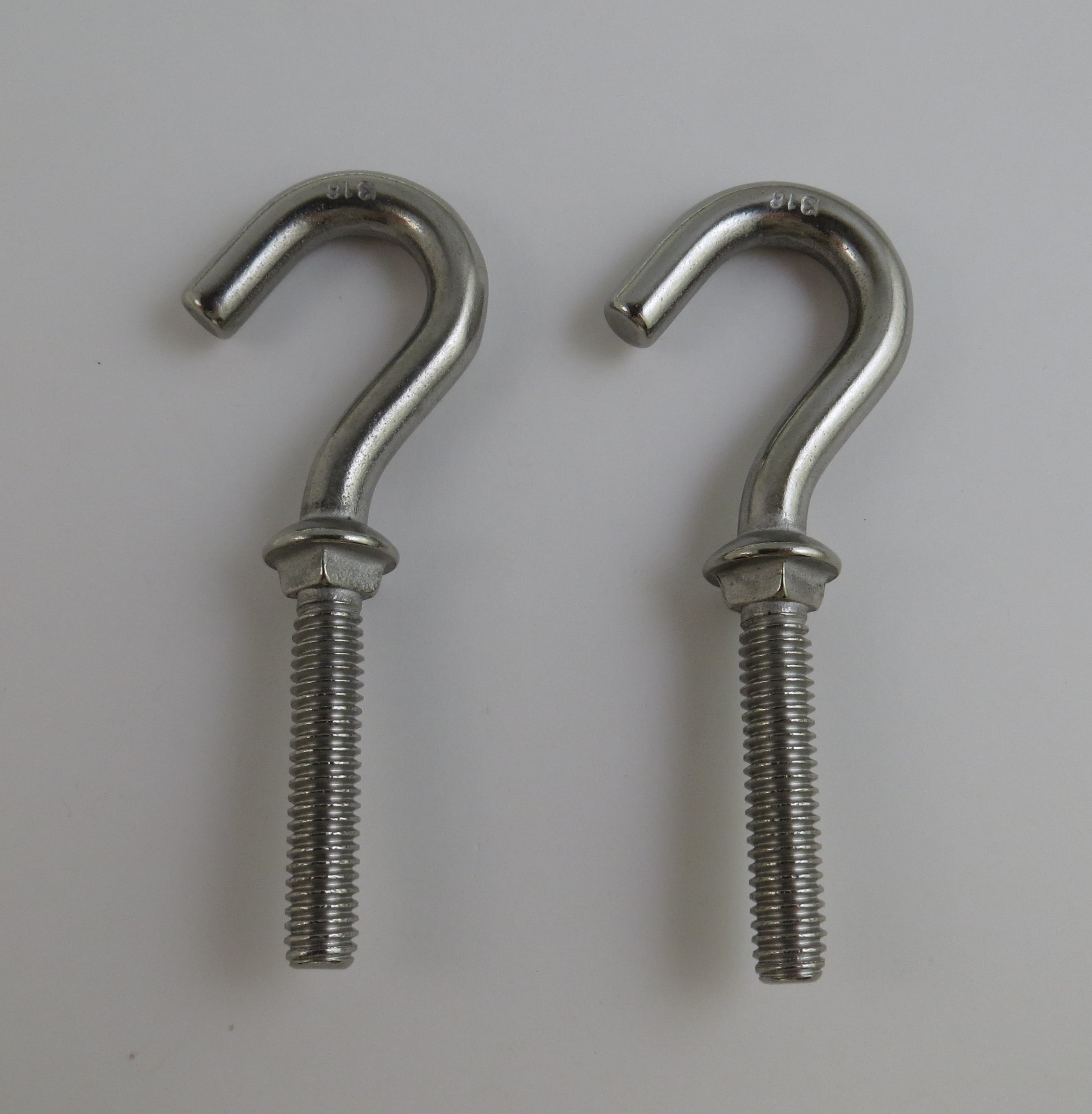 2 Pieces Stainless Steel 316 Hook Bolt 5/16 (8mm) Marine Grade 