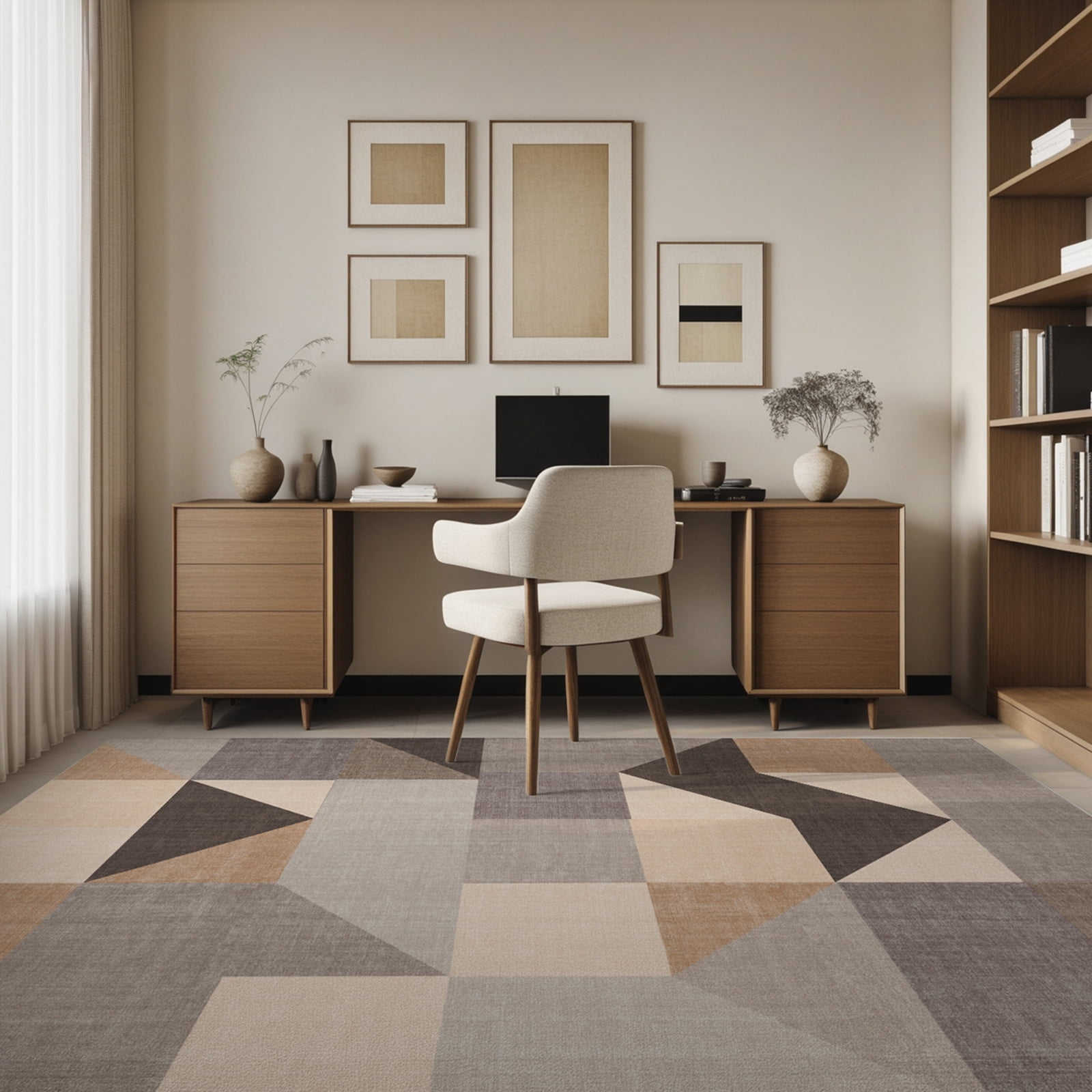 Cozylore 9'x12' Area Rugs for Living Room Geometric Style Modern Rug Soft Low Pile Non Slip Carpet Machine Washable Indoor Rug for Bedroom Dining Room Office, Brown