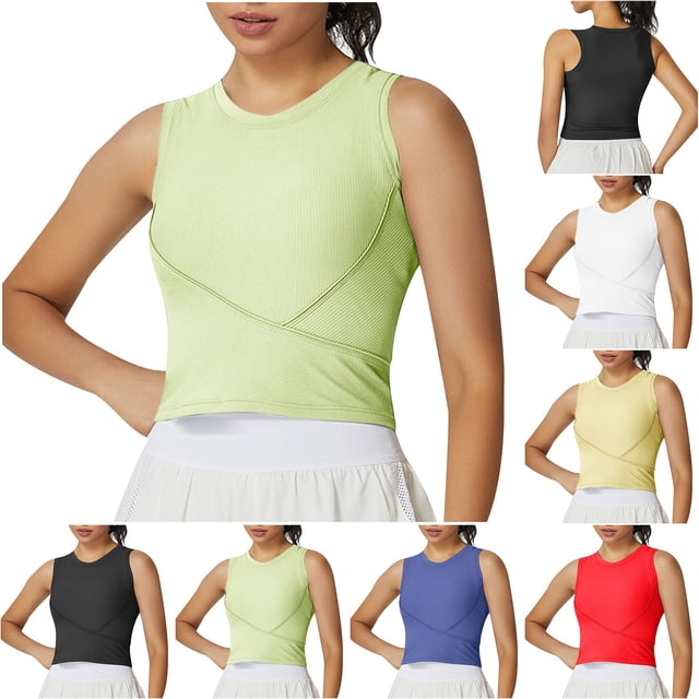 Ashirexll Womens Summer Tops Solid Color Elastic Thread Slim Sweat Wicking Yoga Sportsness Sleeveless Tank.