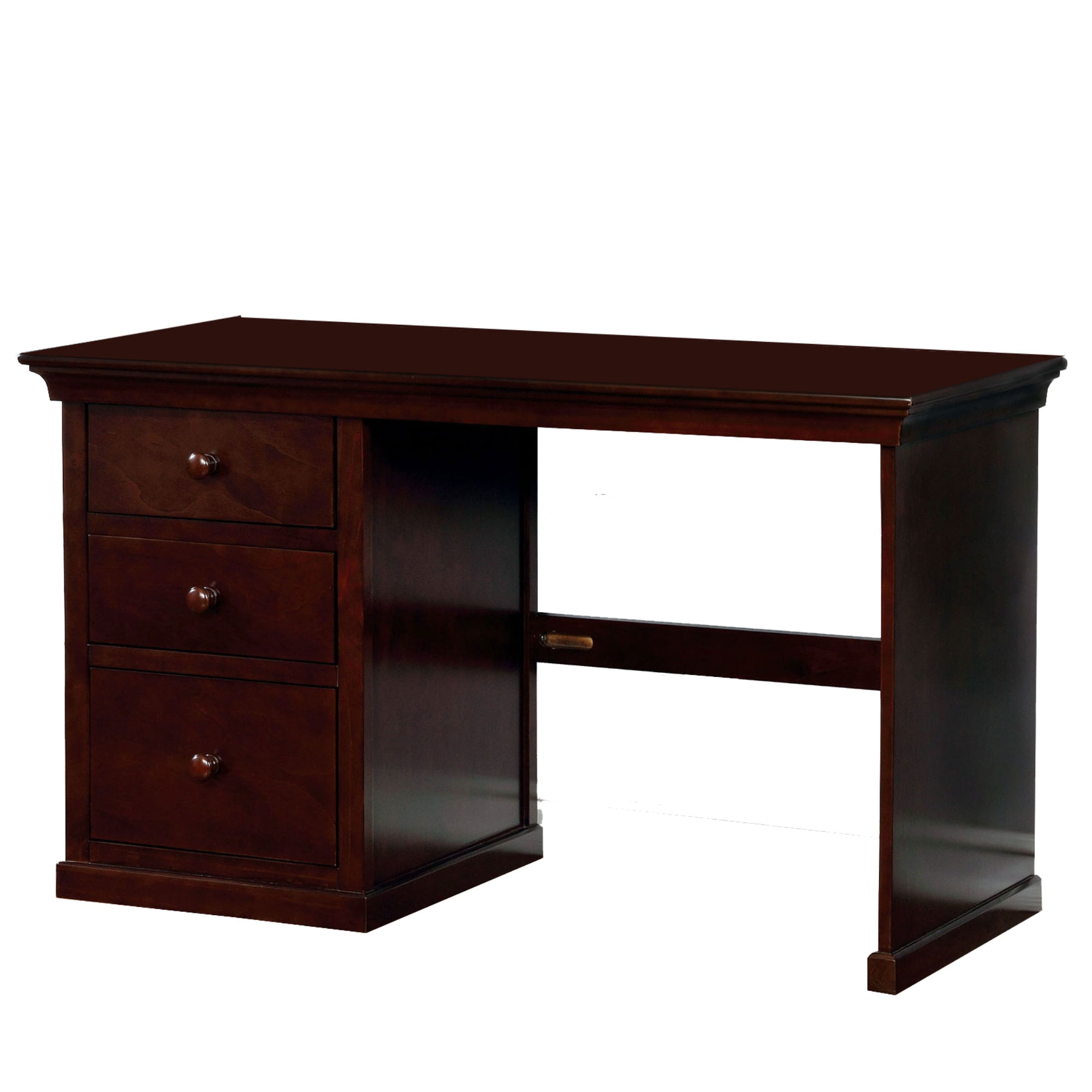 Transitional Style Wooden Desk with 3 Storage Drawers ,Dark Brown
