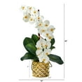 thumbnail image 2 of Nearly Natural 22in. Phalaenopsis Orchid Artificial Arrangement in Gold Vase, White, 2 of 3
