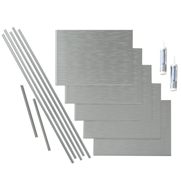 FASÄDE Ripple Decorative Vinyl Backsplash 15 sq ft Kit in Argent Silver
