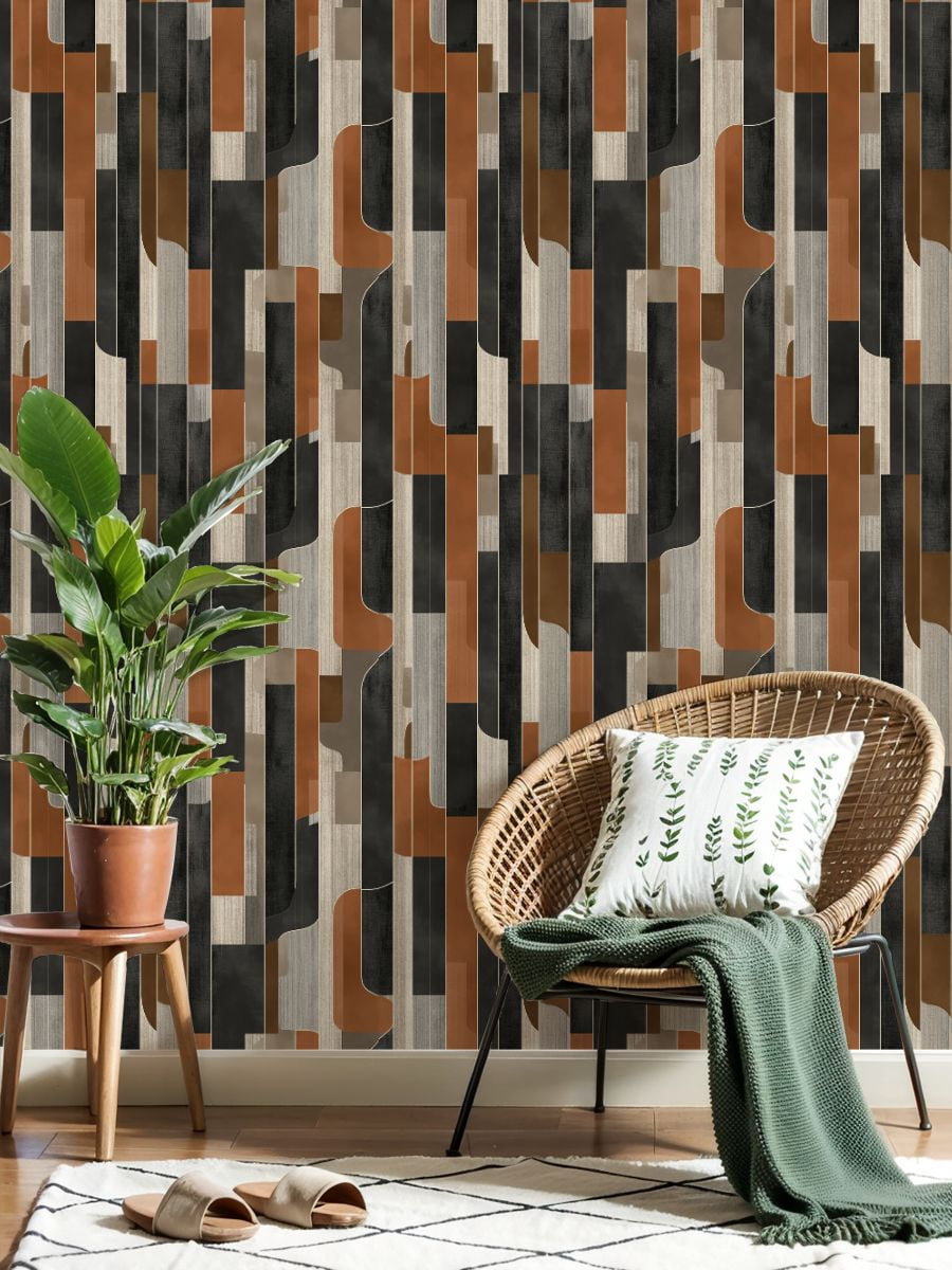 Peel and Stick Wallpaper 23.6in x 9.8ft Abstract Geometric Earth Tones Bold Shapes Contact Paper Vinyl Waterproof Self Adhesive Wall Paper for Bedroom Shelf Cabinet Renter Friendly