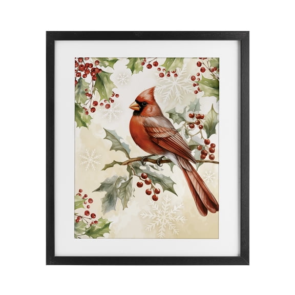 Stupell Industries Rustic Lodge Cardinal on Holly Branch Black Framed Print Under Glass, 13 x 16, by Nicole DeCamp