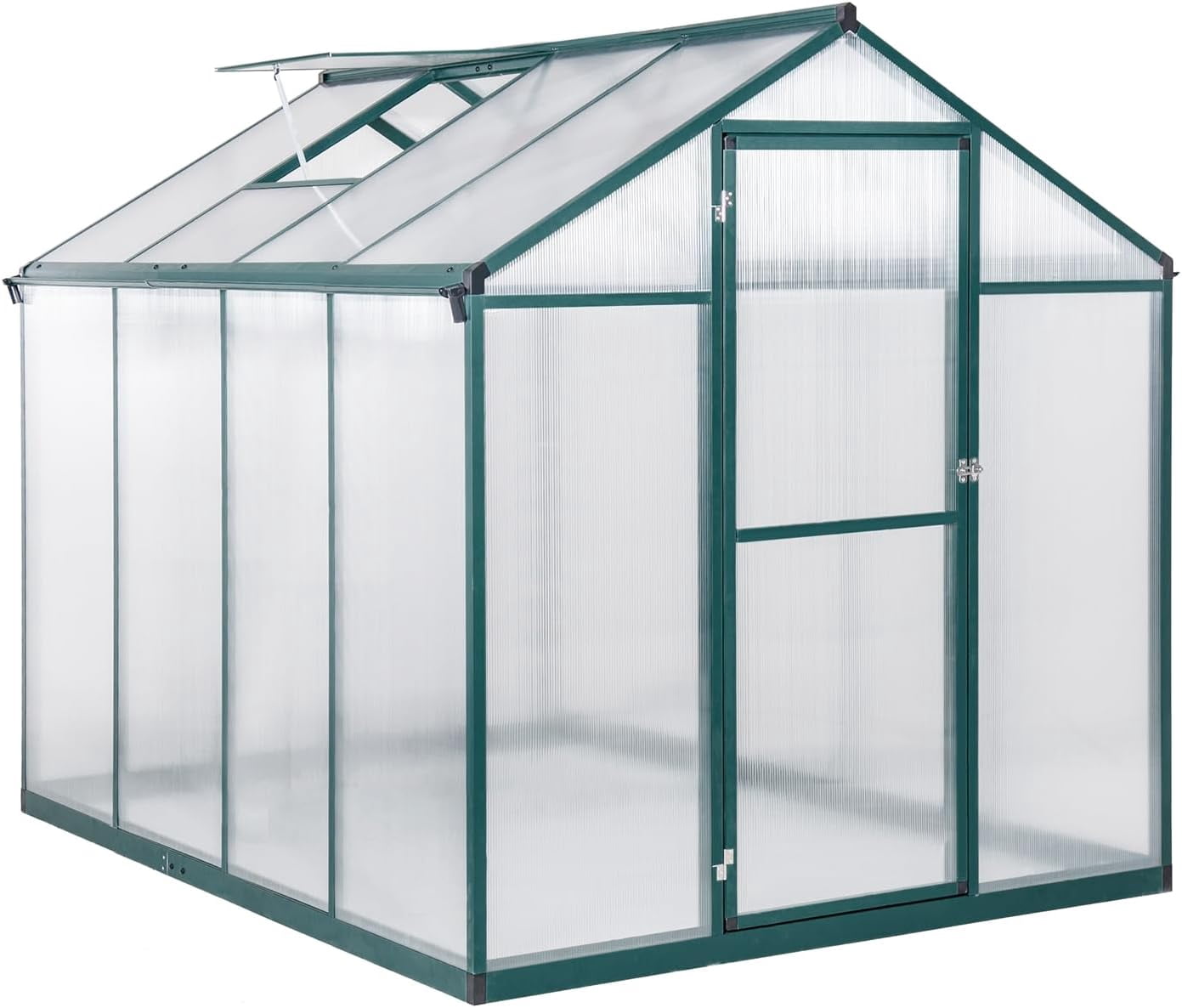 Homhougo 6x8x6.5FT Outdoor Greenhouse, Heavy Duty Aluminum Greenhouse with Polycarbonate Panels and Lockable Doors with Adjustable Roof Vents for Backyard, Patio, Gardening (Dark Green)