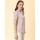 thumbnail image 4 of Blusa de trabajo Allegra K con cuello redondo y mangas cortas Tapeta de medio botón volantes Rosa L, 4 of 6