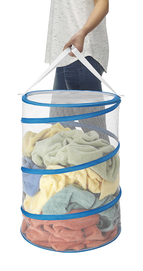 Whitmor Zippered Collapsible Laundry Hamper, Blue and White - image 5 of 7